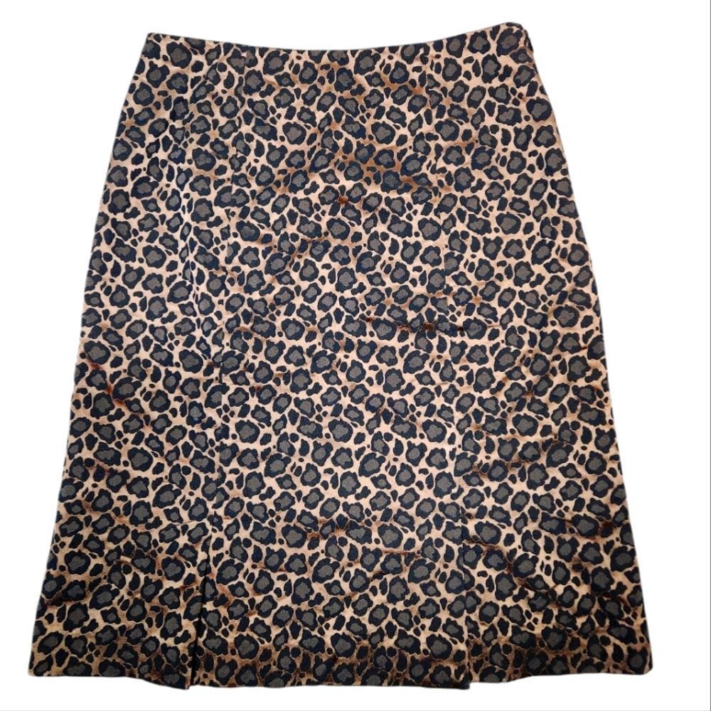 Vintage Y2K Harold's Skirt Leopard Print Brown Black Metallic Slit Ruffle Hem 4‎